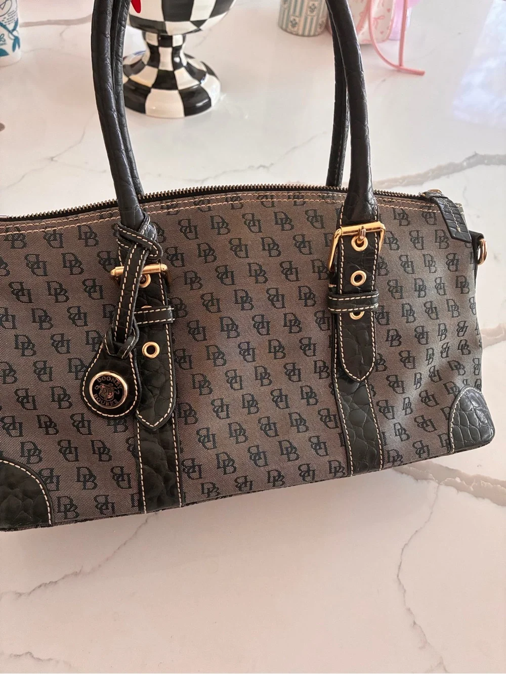 Dooney & Bourke Black and Gray Signature Satchel